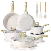 GIPPHAU 18 Piece Ceramic Cookware Set, Nonstick Aluminum Pots and Pans, 11 Inch Frying Pan, Dishwasher Safe, Induction Compatible