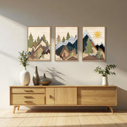 TOARTi Mountain Pine Tree Wall Art Set, Nature Wilderness Illustration, Mid Century Modern Framed Canvas, Woodcut Forest Painting, 16x24 in, Pack of 3