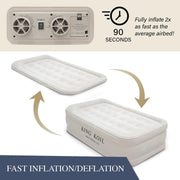 King Koil 29191 Plush Pillow Top Twin Air Mattress with Built-in High-Speed Pump for Camping, Beige