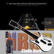 NBCP Wireless Gaming Guitar Controller for PC, Compatible with Clone Hero, Guitar Hero III, Rock Band, White