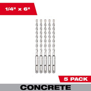 Milwaukee 48-20-8731 SDS Plus M2 2-Cutter Rotary Hammer Drill Bit, 1/4 in. x 6 in., (5 Pack)