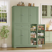 Homfa Kitchen Pantry Storage Cabinet, 68 in, 6 Door Freestanding Cupboard with Drawer and Door Shelf, Green, X1069101