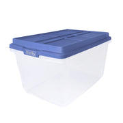 Hefty HFTCOM-7163-010-470-676 72 Qt. Clear Plastic Storage Bin with Blue HI-RISE Lid, 6 Pack