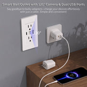 Yaoinaoou WIFI Mini Camera 1080P HD AC Wall Socket with 2 Plug Outlets and 2 USB Ports, Indoor Surveillance with Motion Detection and Cloud Storage