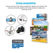 Topesel TF-B-tf card 64G Micro SD Card with Adapter 5 Pack, Size:64GB/5Pack, Blue