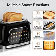 TeraFlex Smart 2-Slice Toaster with 6-Inch Touchscreen, 7 Bread Presets, 7 Browning Levels, Extra-Wide 1.5-Inch Slots, Mute Mode, Piano-Black Finish