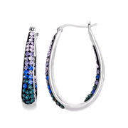 Brilliance Sterling Silver Multi Blue Crystal Hoop Earrings Silver, Blue and Purple