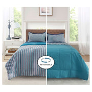 Mainstays MS6436253269F3 Reversible Comforter and Sheet Set, 7-Piece, Blue Pinstripe, Queen