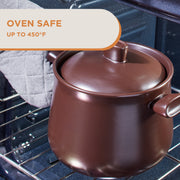 Supor 4.8QT Deep Round Pottery Stew Pot with Lid, Brown, Even Heat and Moisture Lock Design, 7117001845