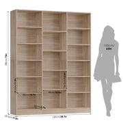 Homfa Triple Row 6-Tier Bookshelf, 74 in Tall, 17 Open Display Shelves, Large Bookcase, Light Oak