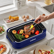 Cusimax Smokeless Electric Indoor Grill, 11.8in, 1500W, Turbo Smoke Extractor, Non-Stick Removable Plate, Tempered Glass Lid, Blue, WS-CMRG-200L