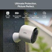 Arlo Ultra Security Camera 4K HDR, 3rd Gen, Wireless Outdoor, Battery Powered, SmartHub Included, AI Detection, 180 Field of View, 2 Cameras, White, VMS5250-100NAS