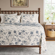 The Pioneer Woman Agatha Floral Gauze Quilt, Reversible Blue Dust and White, King Size