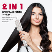 Blush Marks Hair Straightener Brush with Nano Titanium Coating, 9 Temperature Settings, LED Display, Ionic Technology, Anti-Scald Design, White
