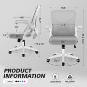 Coolhut Ergonomic Office Chair, Adjustable Dual Lumbar Support, Breathable Mesh, Flip-up Arms, Height Adjustable, Dark Gray