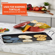 Imusa USA Nonstick Double Burner Griddle, 19 x 12 Inch, Aluminum with Metal Side Handles, Black
