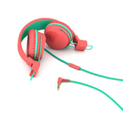 JLab JBuddies Studio On-Ear Kids Wired Headphones, Volume Limiter 85dB, Adjustable Padded Headband, Foldable Ear Cups, Tangle-Free Braided Cord with Mic, Peach