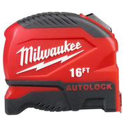 Milwaukee 48-22-1816 Auto-Lock Tape Measure, 16 ft, Fractional Scale, Stiff Blade, Impact-Resistant Frame, Compact Design
