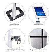 Pyle Tablet Metal Security Stand Holder with Adjustable Clamp-Style Arm, Anti-Theft Floor Mount, White, PSPADLK38
