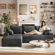 IDEALSOUL 104-Inch Cloud Sectional Couch with L-Shaped Chaise, Modern Modular Sofa, Deep Seat, Velvet Corduroy Upholstery, Black Grey