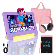 AEEZO Kids Learning Tablet, 7 Inch, Android 13, 8GB RAM, 64GB Storage, Purple, Ages 3-10, Bundle with Headphones Stylus Bag