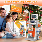 Huge Wave Doctor Kit for Kids, 30-Piece Medical Role Play Set with LED Lights and Sounds, Multifunctional Trolley Play Station, Non-Toxic BPA-Free Plastic