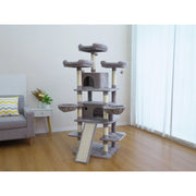 Vibrant Life Heavy Duty 8-Level 66 in Cat Tree with Two Condos, Soft Hammocks, Scratching Ramp, Sisal Wrapped Posts, Dangling Pom Toys, Light Gray