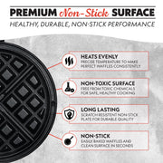 Gourmia Dual Pour Belgian Waffle Maker, 5 Shade Settings, Nonstick Plates, Compact Upright Storage, 800W, Black, GWM468