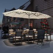 Autlaycil 15 Ft Rectangle Patio Umbrella with Solar-Powered 48 LED Lights, Crank Opening, Steel Frame, Beige Canopy, Includes Umbrella Base OB-OTU071KK