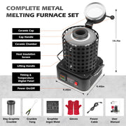 Naipo 5KG Smelting Furnace Kit, 2500W Electric Metal Furnace, 1200C Max Temperature, Grooved Graphite Crucible, Ingot Mold for Melting Gold Silver Copper Aluminum, RR-J2