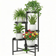 Xueyu 5 Tier Foldable Metal Plant Stand, Indoor Outdoor, Black, Space-Saving Corner Flower Display Rack for Patio Garden Balcony Living Room