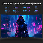 Z Z-Edge UG27Q 27-inch Curved Gaming Monitor 16:9 2560x1440 165/144Hz 1ms Frameless LED Gaming Monitor, AMD Freesync Premium Display Port HDMI