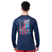Guy Harvey Stars and Stripes Marlin Long-Sleeve T-Shirt - Estate Blue - L