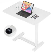 MCQ Adjustable Overbed Bedside Table, Height Adjustable 29.5-43.3 in, White Wood Surface, Hidden Wheels, H-Shaped Base Stability, CXZ-WT