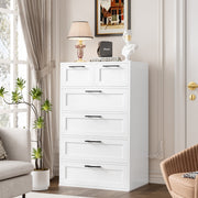 Homfa BOT-MD-016 6 Drawer Wood Storage Cabinet with Metal Handles Dresser, White