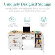 Best Choice Products Large Folding Sewing Table, Multipurpose Craft Station with Lockable Wheels, Magnetic Doors, Storage Shelves, Gray, SKY7179