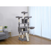 Vibrant Life Heavy Duty 7-Level 67-Inch Cat Activity Center with Scratch Ramp, Hammock, Two Condos, Gray