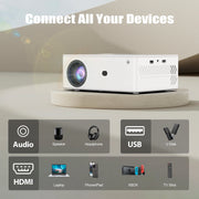 FRESHDEW Smart Projector, Native 1080P Full HD with 4K Support, AI Voice Control, WiFi 6, Bluetooth 5.2, Electric Focus, Auto Keystone, White, Bundled with Google TV Stick V05
