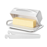 Better Dish Butter Dish with Flip-Top Lid and Toaster Tongs Bundle, White, BPA-Free Plastic