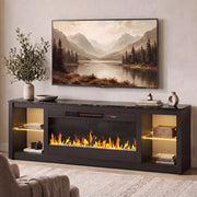 Bestier Fireplace TV Stand, 70 Inch, Supports TVs up to 75 Inch, 36 Inch Electric Fireplace with LED Lights, Adjustable Shelves, Black