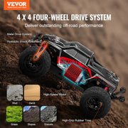 VEVOR 10552389 Remote Control Car, 1:10 Scale All Terrain 4WD Off-Road Monster Truck, 12,000 RPM Motor, Metal Drive Shaft, High-Grip Tires, Dual Batteries, Black White Red, 10552389