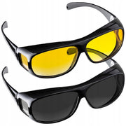HD Vision NJ07470_SML Night Vision Wraparound Sunglasses, Polarized UV Protection, Anti-Glare, Fits Over Glasses, Black Green Brown, 2-Pair
