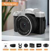 Saneen 6K Digital Camera, 84MP Sensor, 18X Digital Zoom, 3-Inch 180 Flip Touch Screen, 32GB SD Card, Autofocus, Black