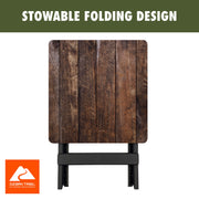 Ozark Trail Folding Outdoor Camp Side Table, Adjustable Height 19 to 21 in, Brown Wood Print, Lightweight Plastic