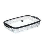Thyme & Table 9x15 Glass Baking Dish with Tempered Glass Lid, Leaf Pattern, Oven Safe up to 560F, Easy-Grip Handles, Stain-Resistant
