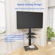 Afaloona Rolling TV Stand Mobile Cart, Black Iron Frame, Fits 32-75 Inch TVs, Supports Up to 110 lb, 18 Adjustable Heights, Swivel Mount with Shelf, Max VESA 600x400mm