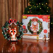 Brickcraft Rudolph The Red-Nosed Reindeer Light-Up Holiday Wreath Building Bricks Set, 526 Pieces, Red Green Gold, BKC