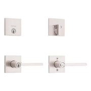Kwikset Halifax Satin Nickel Keyed Entry Lever and Single Cylinder Deadbolt Combo Pack with SmartKey Security, Microban Protection, 99910-067