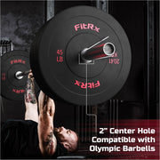 FitRx Bumper Plates, 45lb Pair, Olympic Weight Plates with 2-Inch Stainless Steel Center Ring, Rubber Coated for Home Gym
