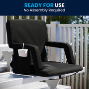 Flash Furniture Malta Fabric Stadium Chair, Portable Reclining Stadium Seats with Backpack Straps and Storage, Black, Pack of 2, 265 lb Capacity, FVFA090BK2